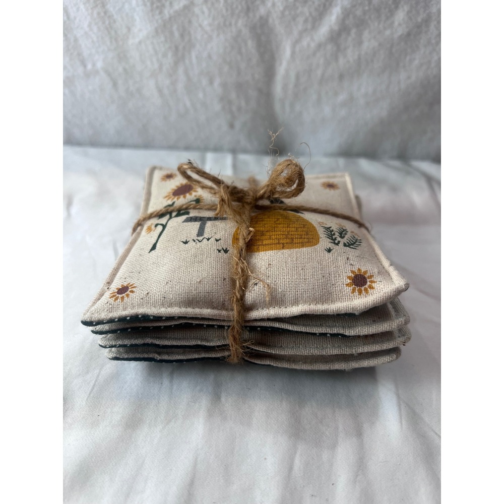 Alice's Spiced Mug Mats Set of 4 Aromatic Coasters Crow Beehive Sunflower MD